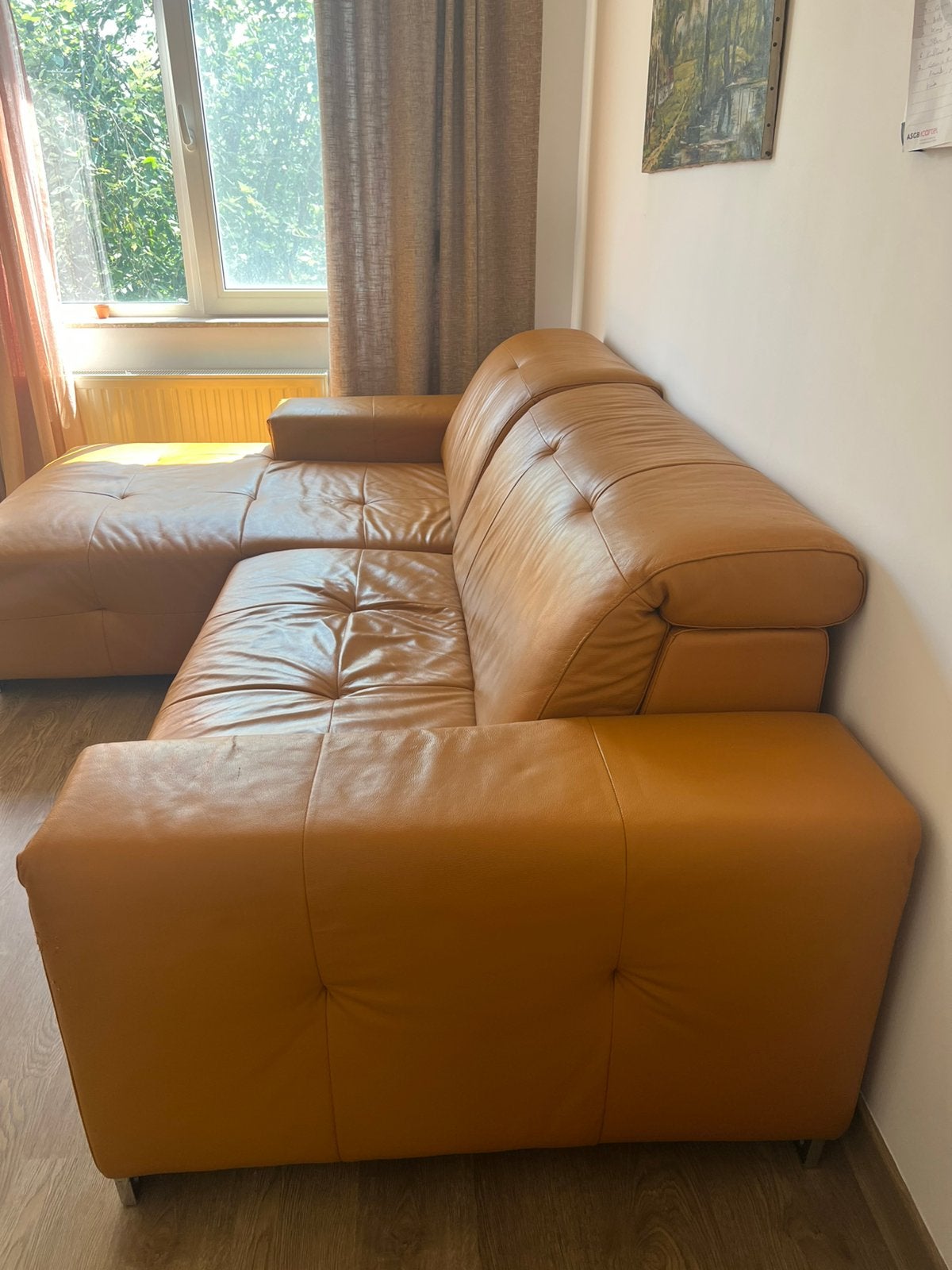 Lederen hoekzetel met elektrische relax – zalig comfortabel, Huis en Inrichting, Ophalen, 125 tot 150 cm, Leer, Zo goed als nieuw