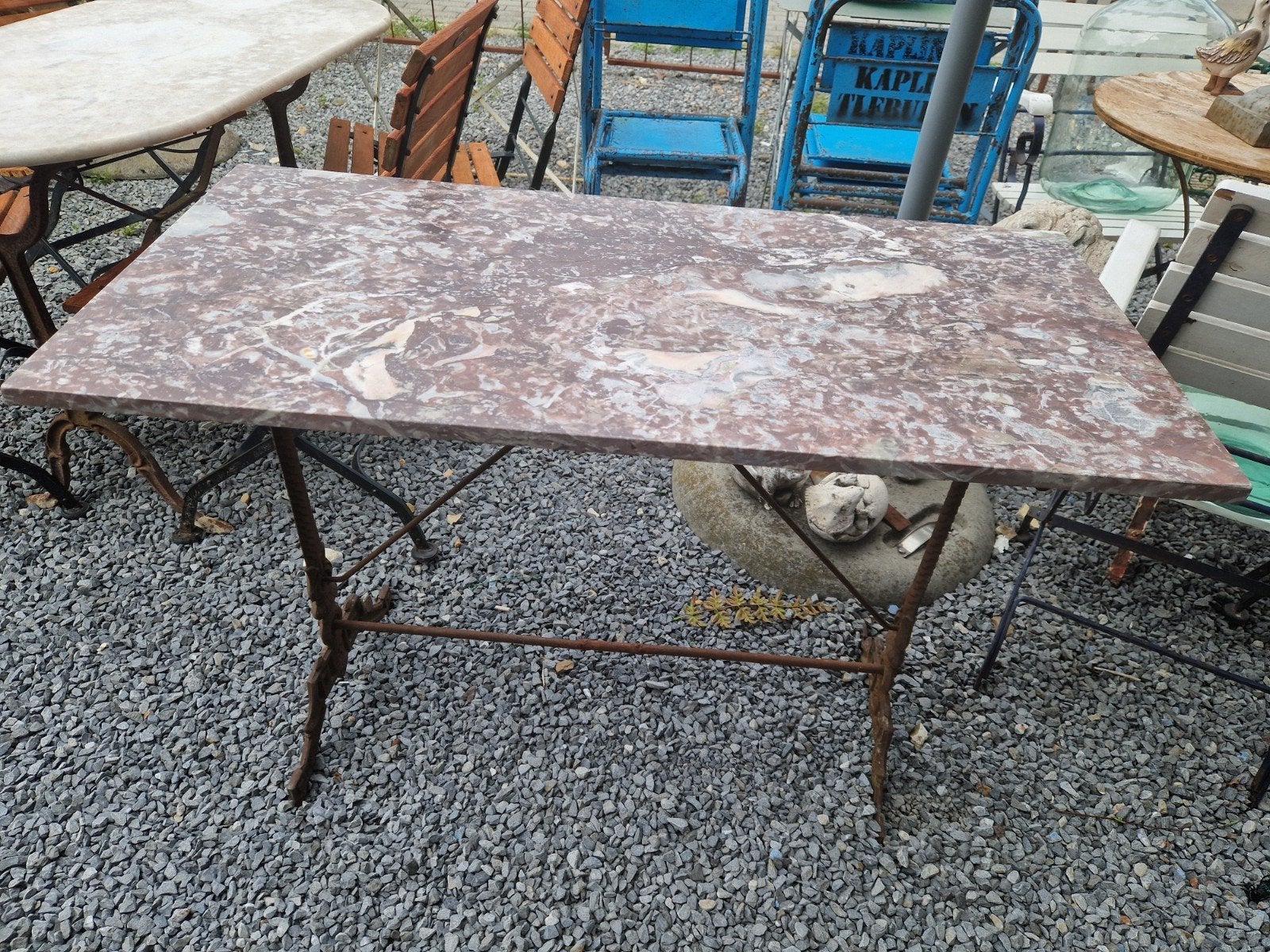 oude ijzer tafel+marmer bl 100/48/72cm €140, Ophalen