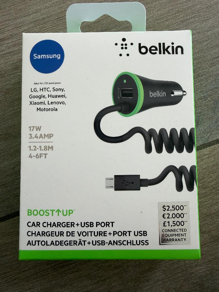 Belkin BOOSTUP Autolader - Micro-USB + Extra USB-poort 17W, Télécoms, Chargeurs de voiture, Enlèvement, Neuf