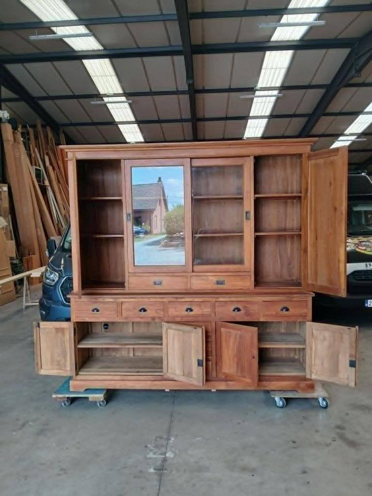 XXL Massieve Teak Buffetkast / Vitrinekast 232 cm, Huis en Inrichting, Ophalen, 200 cm of meer, Teakhout, Met lade(s)