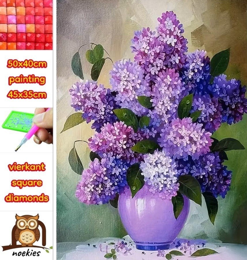 Vase à fleurs violet Diamond Painting (carré) n 11, 50x40cm, Hobby & Loisirs créatifs, Bricolage, Neuf, Autocollant, Diamond painting