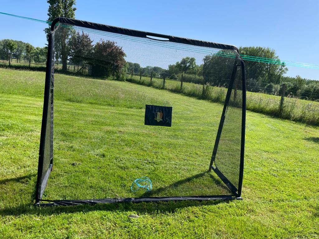 Zeer degelijke Belgium voetbalgoal EXIT in metaal met net, Sport en Fitness, Voetbal, Ophalen, Gebruikt, Overige typen