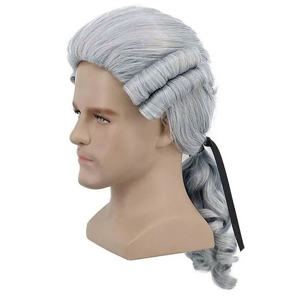 Historische Barok Rococo Mozart pruik zilvergrijs met staart, Ophalen of Verzenden, Nieuw