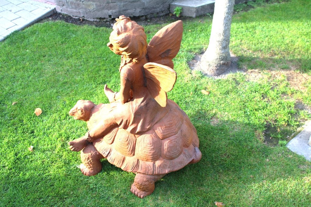 la tortue et l elfe assise XXL en fonte rouillé ., Enlèvement, Neuf, Métal, Animal