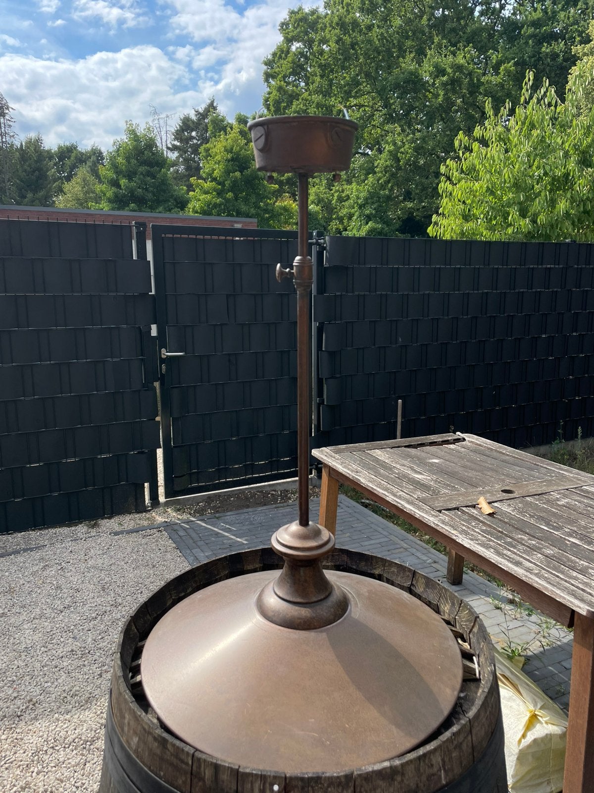 Industriële hanglamp / pendelarmatuur in brons- / koperlook, Huis en Inrichting, Lampen | Hanglampen, Ophalen, Zo goed als nieuw