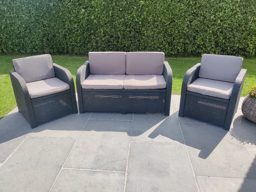 Loungeset tuinset 4 personen met kussens, Jardin & Terrasse, Ensembles de jardin, Utilisé, Sets de jardin, Synthétique, Enlèvement