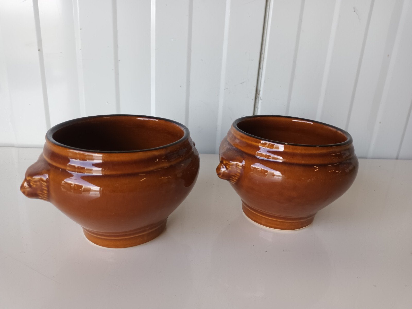 vintage Franse soepkommen met leeuwenkop – Bruin, Antiek en Kunst, Ophalen of Verzenden