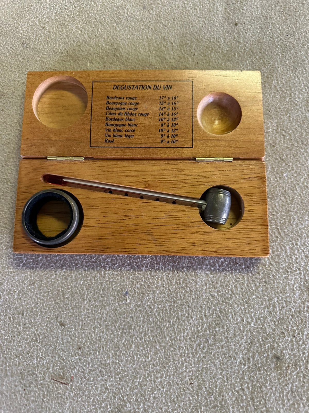 Vintage Franse Wijnthermometer Set in Houten Kistje, Enlèvement ou Envoi