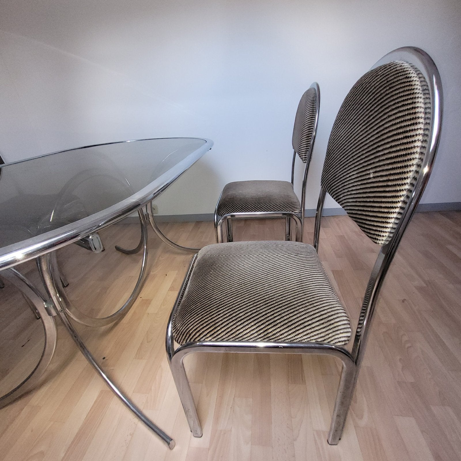 Grande Table Verre Chrome Design RocheBobois Osvaldo BORSANI, Enlèvement, Comme neuf