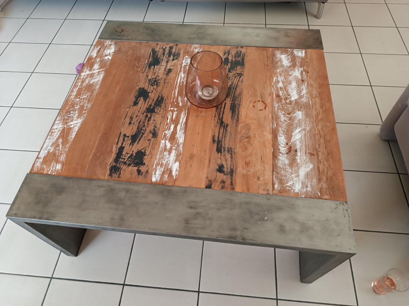 salontafel vierkant 1m x 1m metaal en hout, 50 tot 100 cm, Vierkant, 5 – 50, Overige houtsoorten