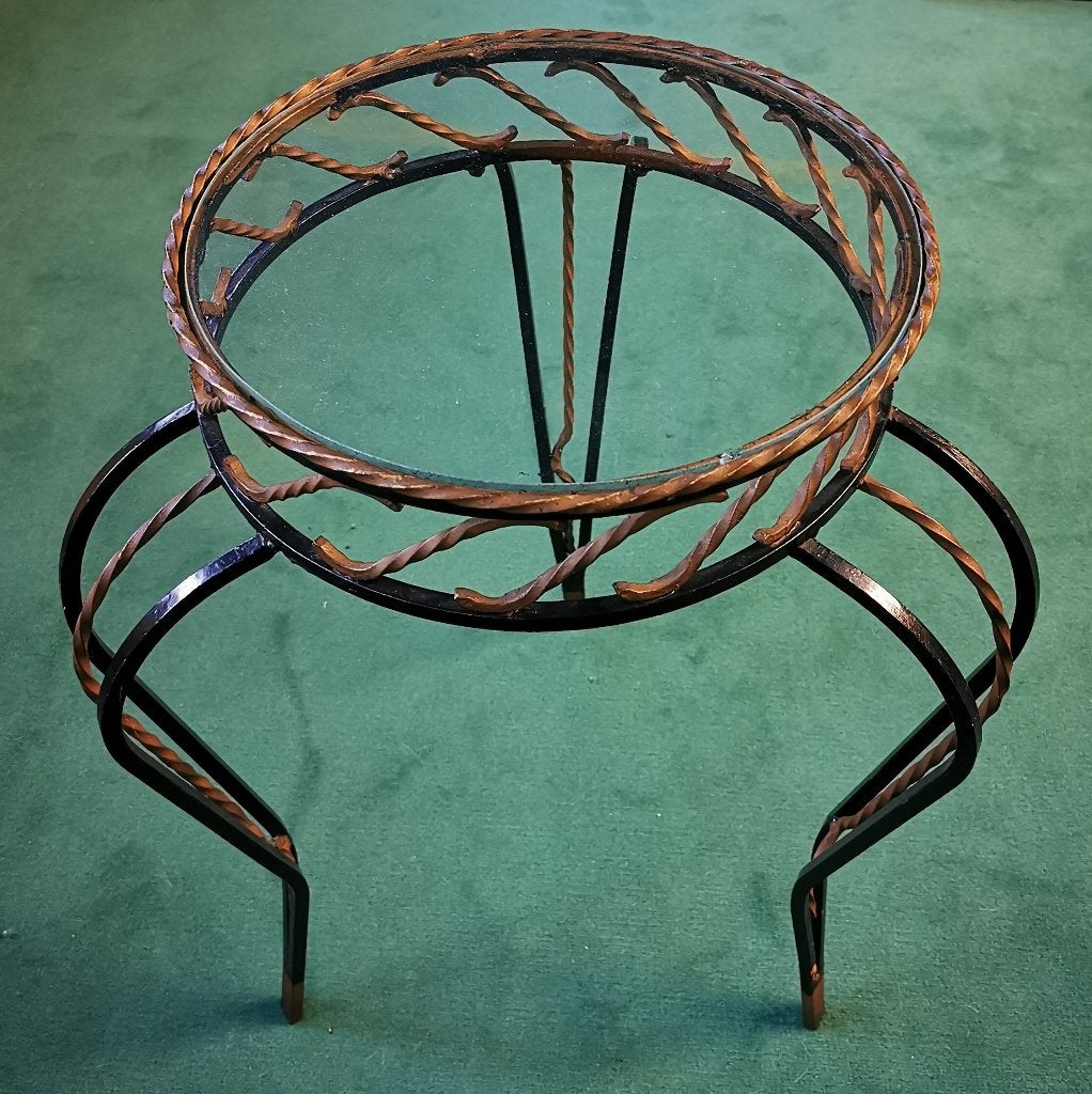 Vintage smeedijzeren bijzettafeltje, Ophalen, Rond, Metaal of Aluminium