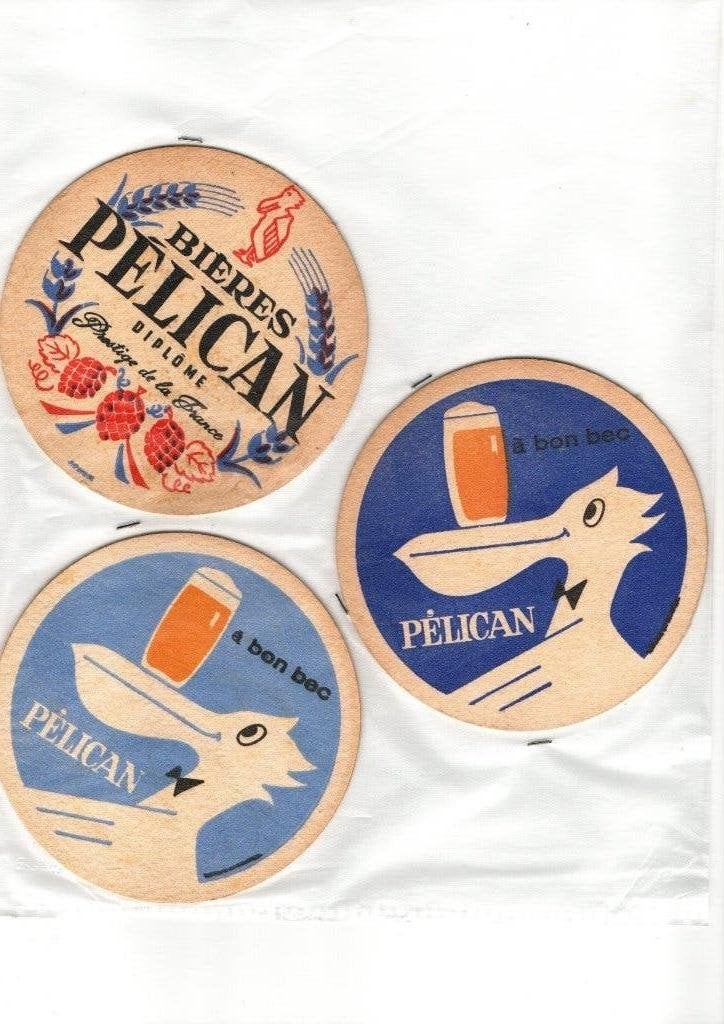 VIEUX DESSOUS DE VERRE À BIÈRE EN FORME DE PÉLICAN, Envoi, Comme neuf, Sous-bock