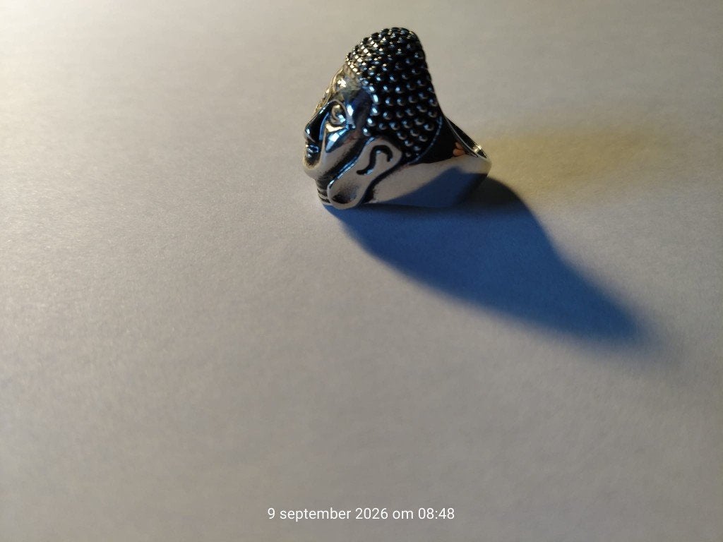 ROESTVRIJ STALEN RING MET BOEDDHA-HOOFD., Bijoux, Sacs & Beauté, Neuf, 18 à 19, Femme ou Homme, Fer ou Acier