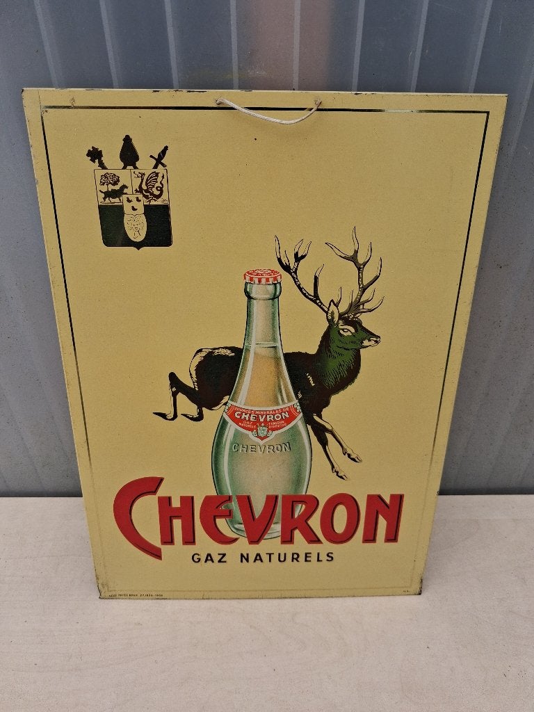 oud blikken bord  CHEVRON 1956, Verzamelen, Ophalen of Verzenden, Zo goed als nieuw, Reclamebord