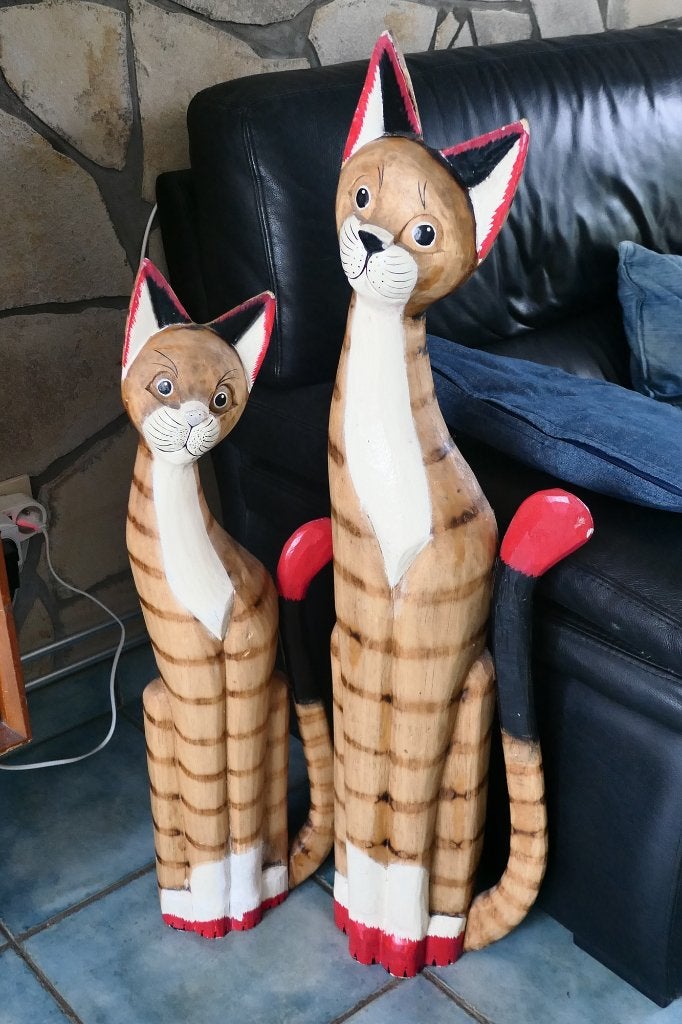 2 statues chats en bois peint décoration, Enlèvement, Utilisé, Animal