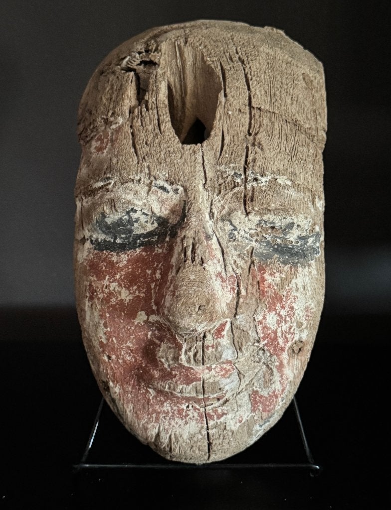 Ancien Masque de Sarcophage Egyptien en Bois, Rouge, Enlèvement, Peint, Autres origines