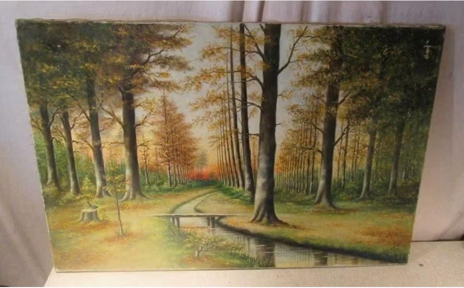 Belle œuvre peinte ancienne « Beek et la forêt » - H Arren, Enlèvement ou Envoi, Peinture à l'huile, Paysage, Peint à la main