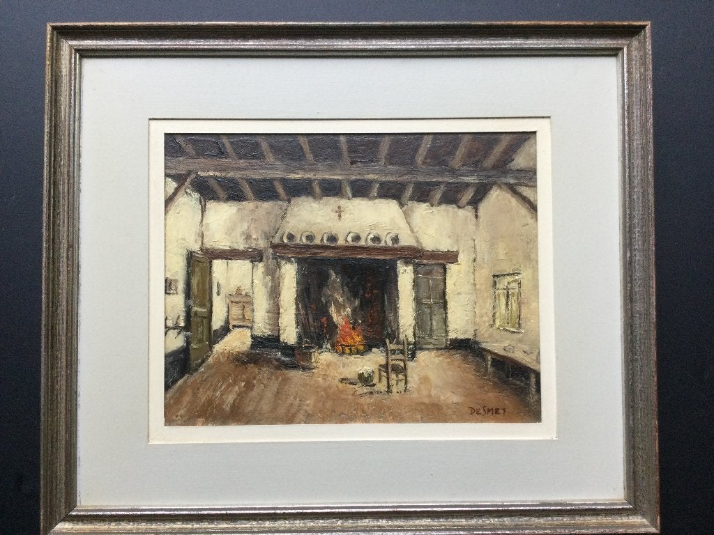 vintage olieverf schilderij op paneel. De SMET, Antiek en Kunst, Paneel, Stilleven, Ophalen of Verzenden, Gesigneerd