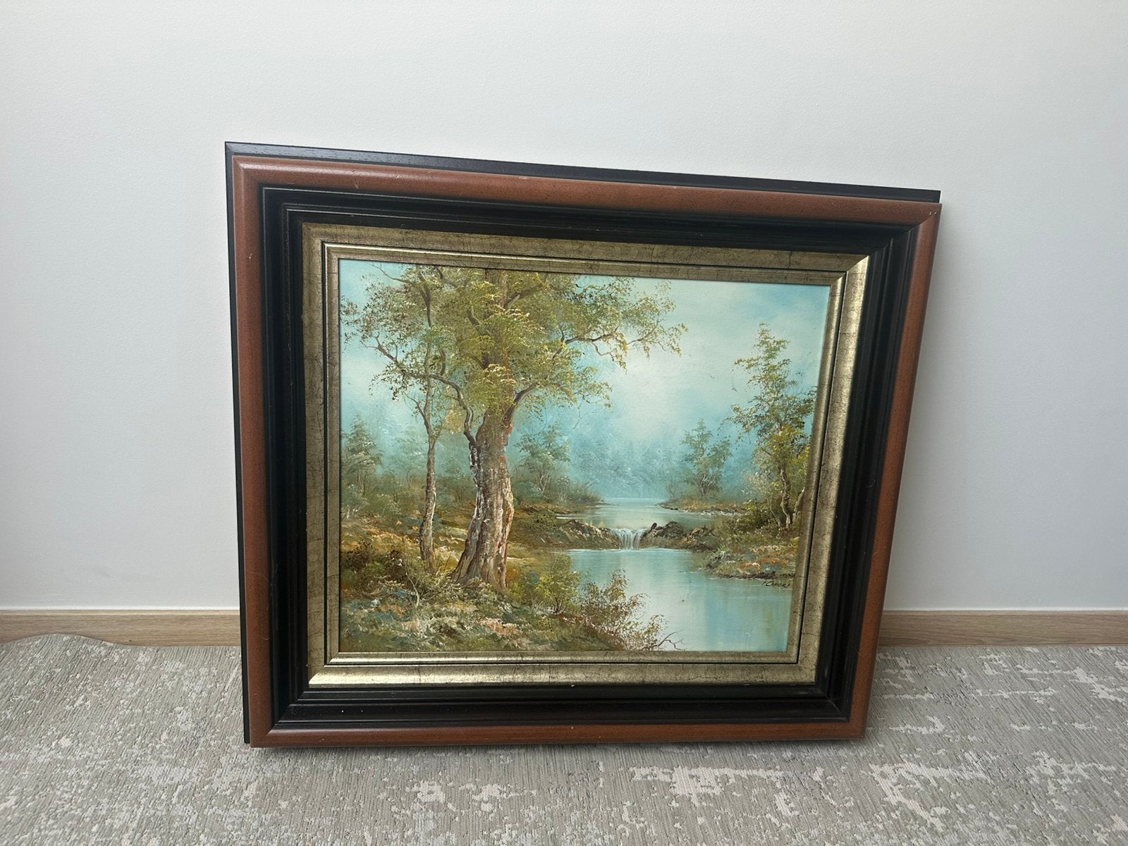 Gesigneerd landschapsschilderij op doek – 70×80 cm/ingelijst, Antiek en Kunst, Ophalen, Gesigneerd, Doek