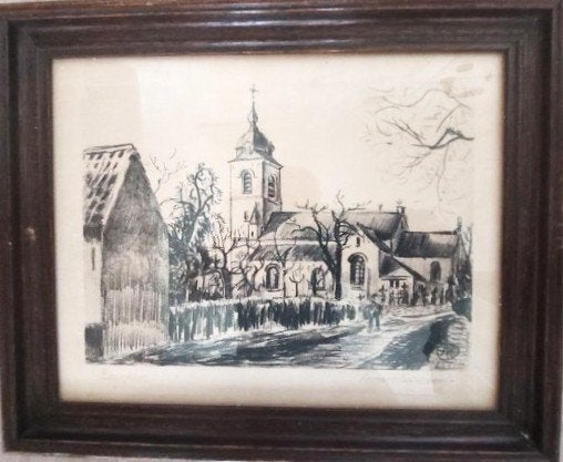 Armand Eggermont Steendruk Beyghem ( Beigem), Antiquités & Art, Enlèvement ou Envoi, Autres techniques, Sous verre, Autres styles