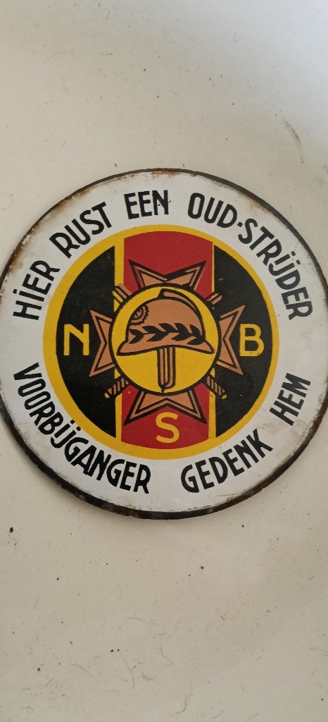 EMAILLE Gedenkbordje oud strijder NSB, Verzamelen, Ophalen, Overige soorten, Overige typen