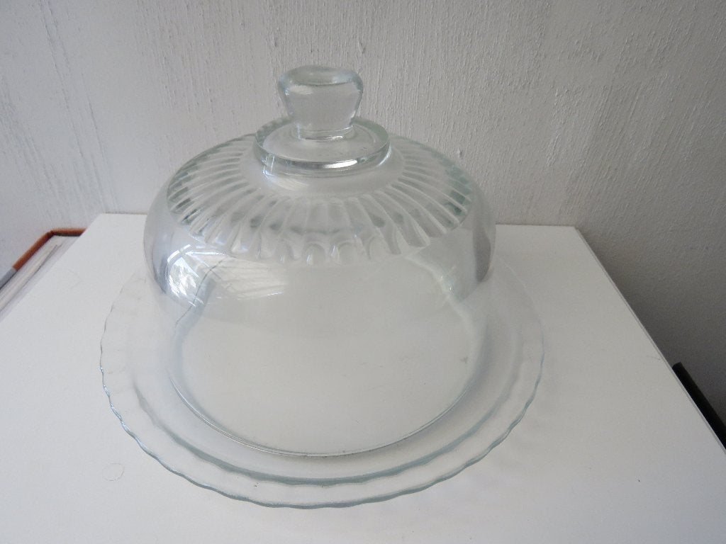 Cloche en verre vintage avec plaque inférieure, Antiquités & Art, Curiosités & Brocante, Enlèvement ou Envoi