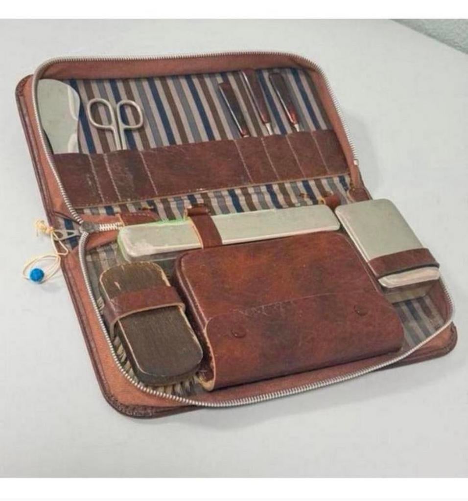 1960 vintage Reis-verzorgings set tas leder mannen lederen, Ophalen of Verzenden