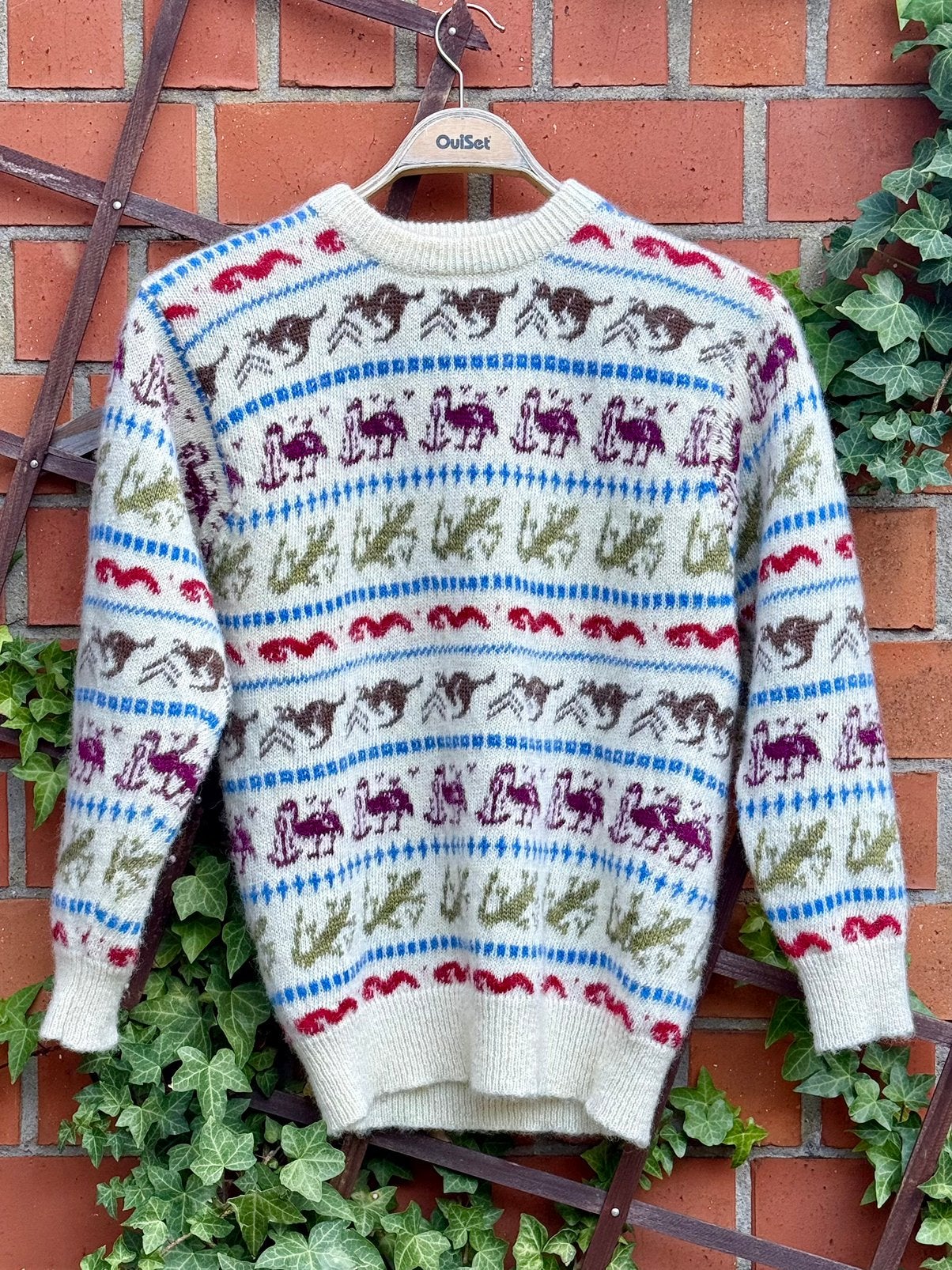 Pull vintage en laine pour femme avec un motif rétro., Enlèvement ou Envoi, Comme neuf, Taille 38/40 (M), Beige