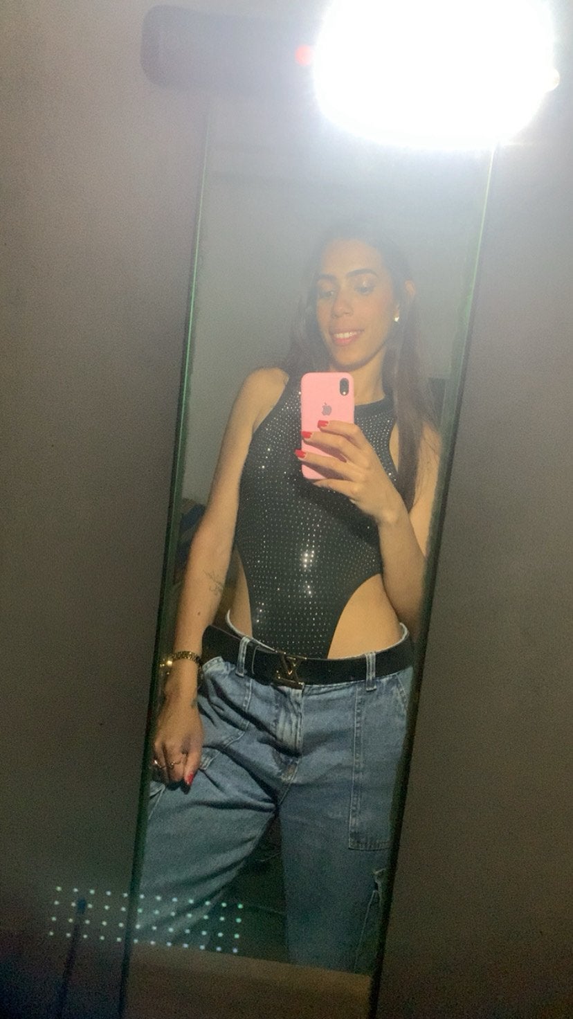 Glinsterende body met strass, Kleding | Dames, Gelegenheidskleding, Verzenden, Zo goed als nieuw