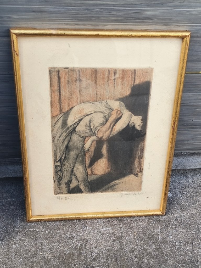 Eau forte épreuve d artiste signe james ensor, Antiquités & Art, Art | Eaux-fortes & Gravures, Enlèvement ou Envoi, Gravure