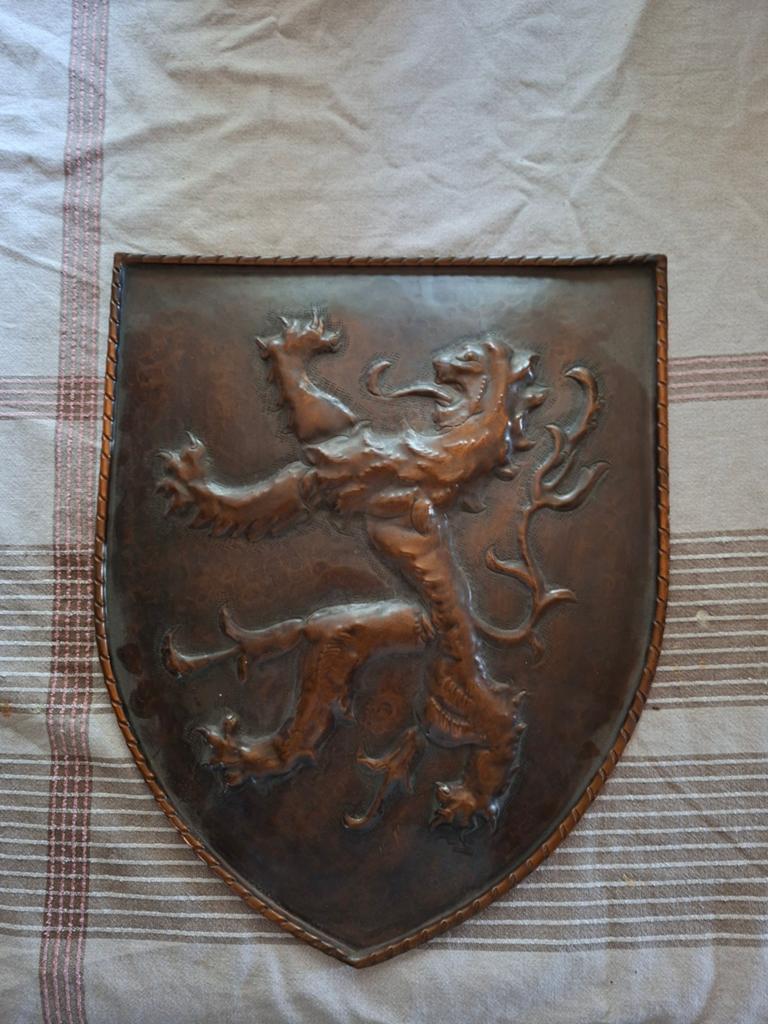 Vintage koperen wandplaat, De Leeuw van Vlaanderen. Gelabeld, Antiek en Kunst, Antiek | Brons en Koper, Ophalen