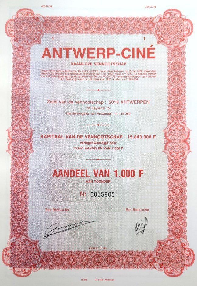 Antwerp Ciné 1987, Postzegels en Munten, Ophalen of Verzenden, 1970 tot heden, Aandeel