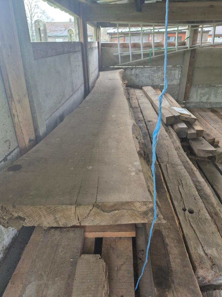 Eiken schaaldeel 9cm dik + 4 meter, Doe-het-zelf en Bouw, Hout en Planken, Ophalen