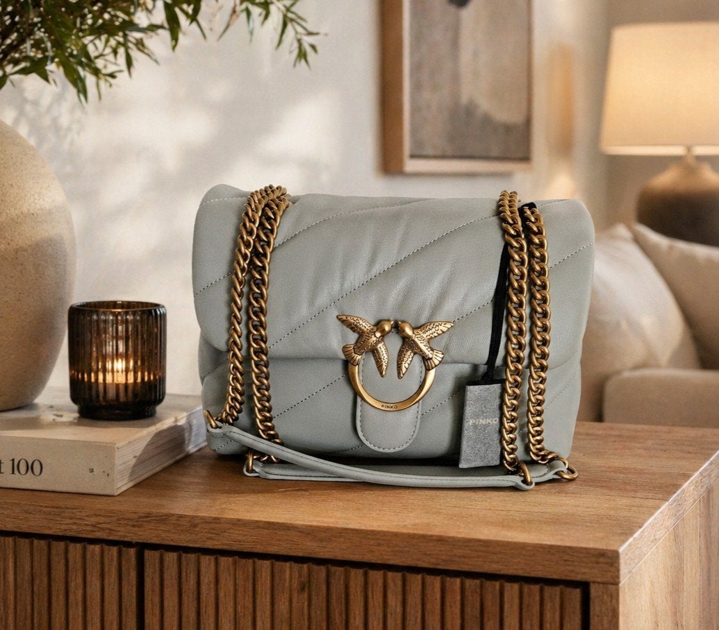 Splinternieuwe grijze Pinko love puff classic crossbody tas, Ophalen of Verzenden, Nieuw, Grijs, Leer