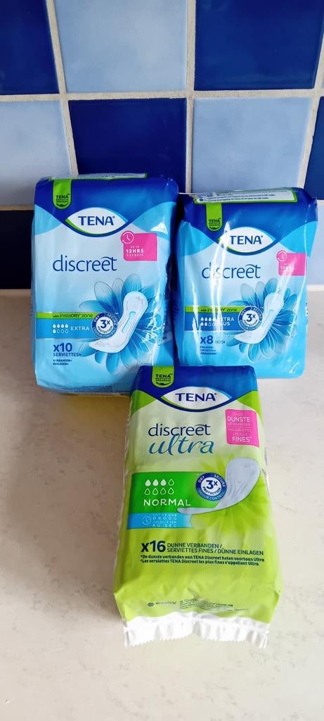 3 paquets de serviettes Tena discreet 12 h de protection, Divers, Enlèvement ou Envoi, Neuf
