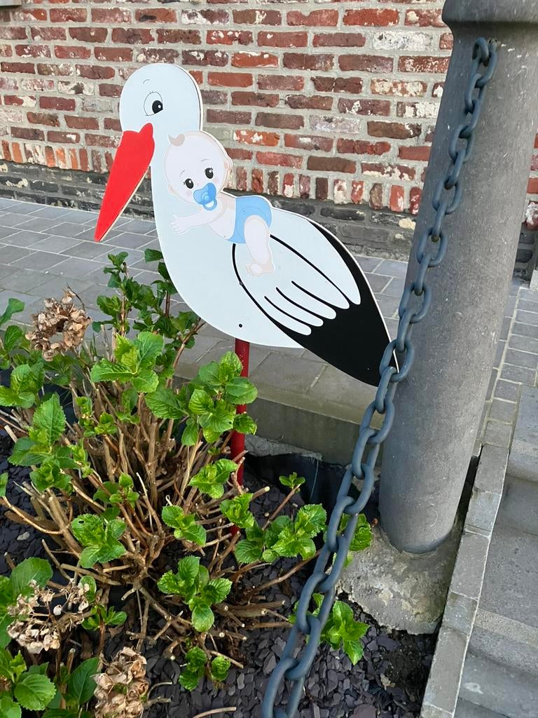 Houten ooievaar, Kinderen en Baby's, Ophalen, Zo goed als nieuw, Geboortebord