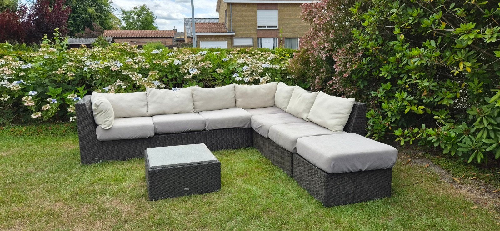 Buiten lounge 7 plaatsen, Tuin en Terras, Tuinsets en Loungesets, Gebruikt, Loungeset, Kunststof, 7 zitplaatsen, Ophalen