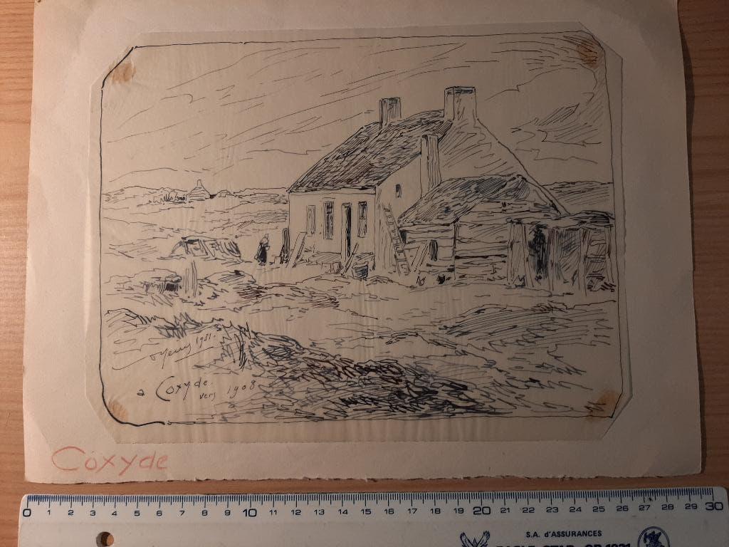 pentekening Armand Heins Koksijde, 18 cm, Overige technieken, Ophalen of Verzenden, Landschap