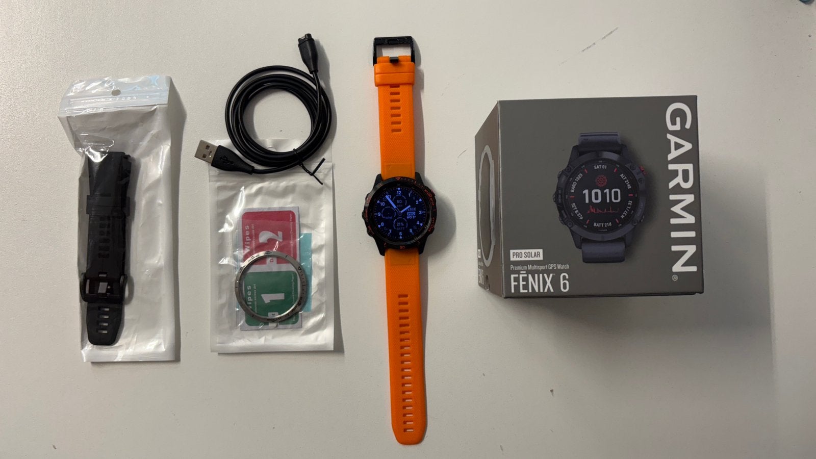Garmin Fenix 6 Pro Solar (47mm) Premium Multisport GPS Watch, Ophalen, Zwart, Zo goed als nieuw, Waterdicht