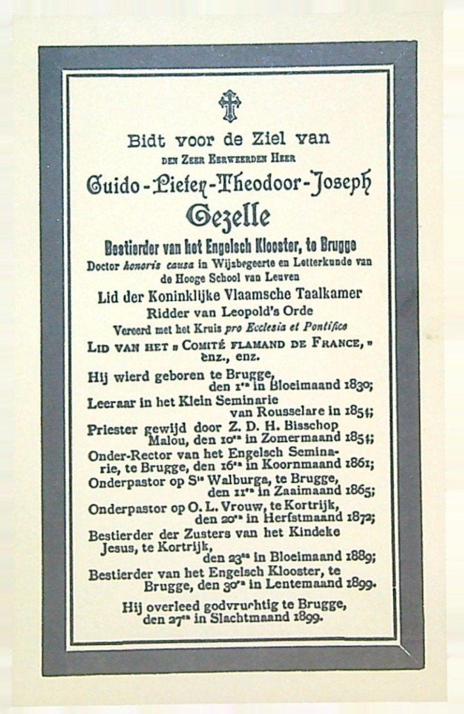Bidprentje Guido gezelle, geboren 1830 en overleden 1899., Verzamelen, Ophalen of Verzenden, Bidprentje