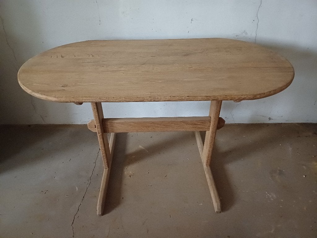 OUDE OVALEN BIJZETTAFEL IN FRANSE EIK, Oude Franse eik, Enlèvement, Utilisé, 75 cm ou plus