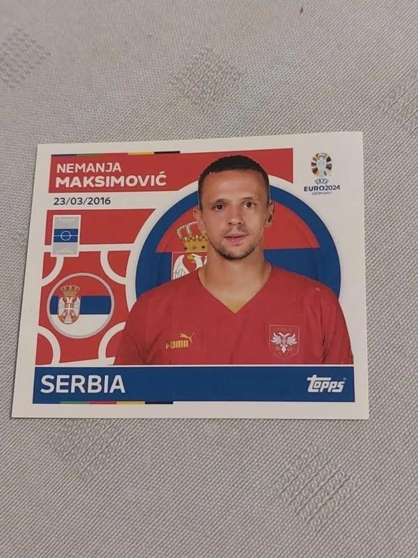 Topps / Sticker / Nemanja Maksimović / Servië / Euro 2024, Ophalen of Verzenden, Nieuw, Poster, Plaatje of Sticker