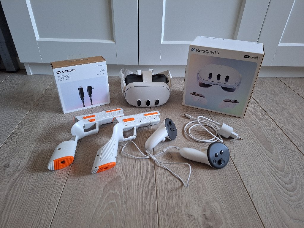Meta Quest 3 512GB VR-Set + Originele Link Kabel(5m) & Guns, Games en Spelcomputers, Virtual Reality, Ophalen, Zo goed als nieuw