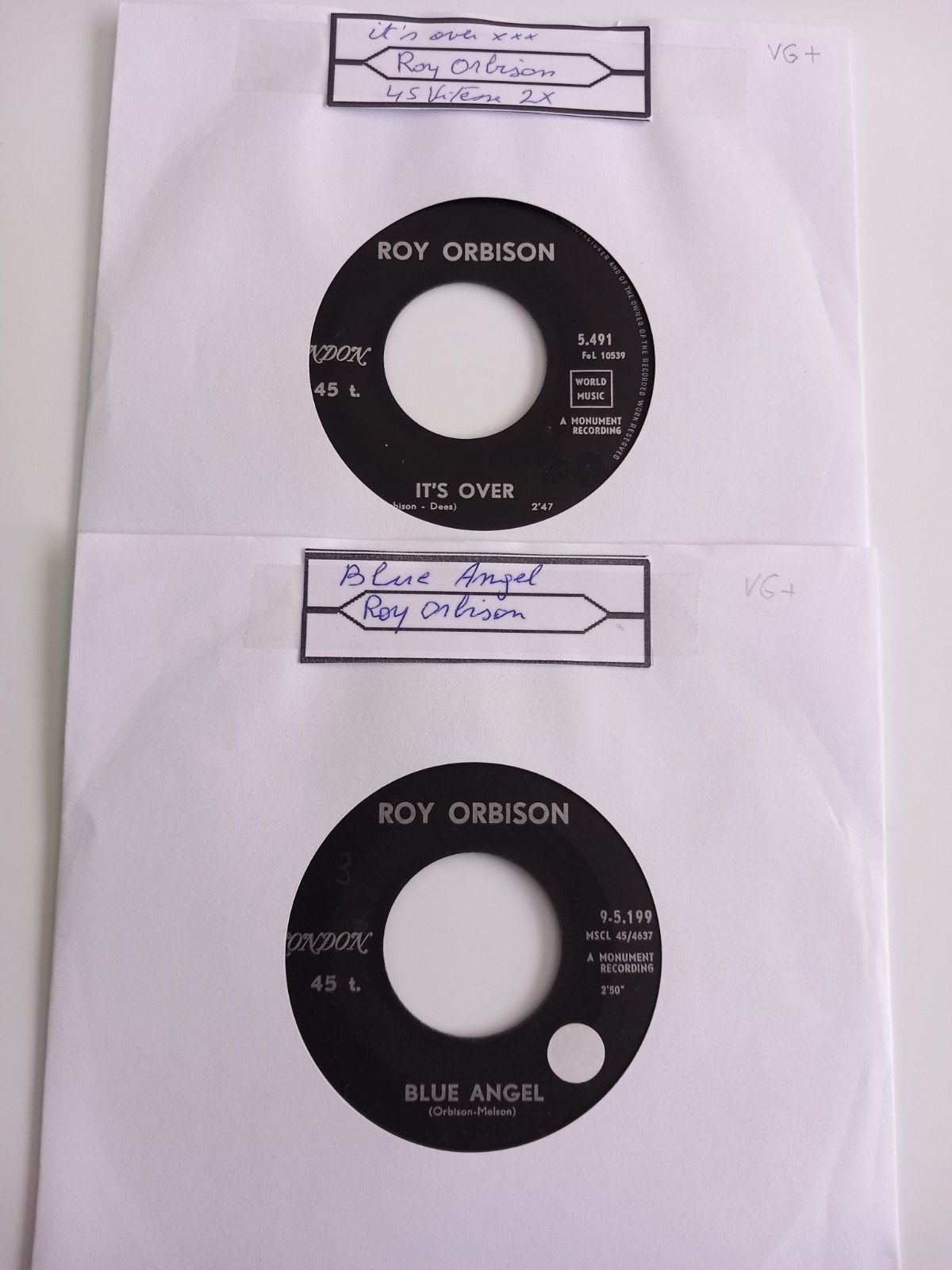 ROY ORBISON. BLUE ANGEL + IT'S OVER. 60'S OLDIES 2 X 45T, Cd's en Dvd's, Ophalen of Verzenden