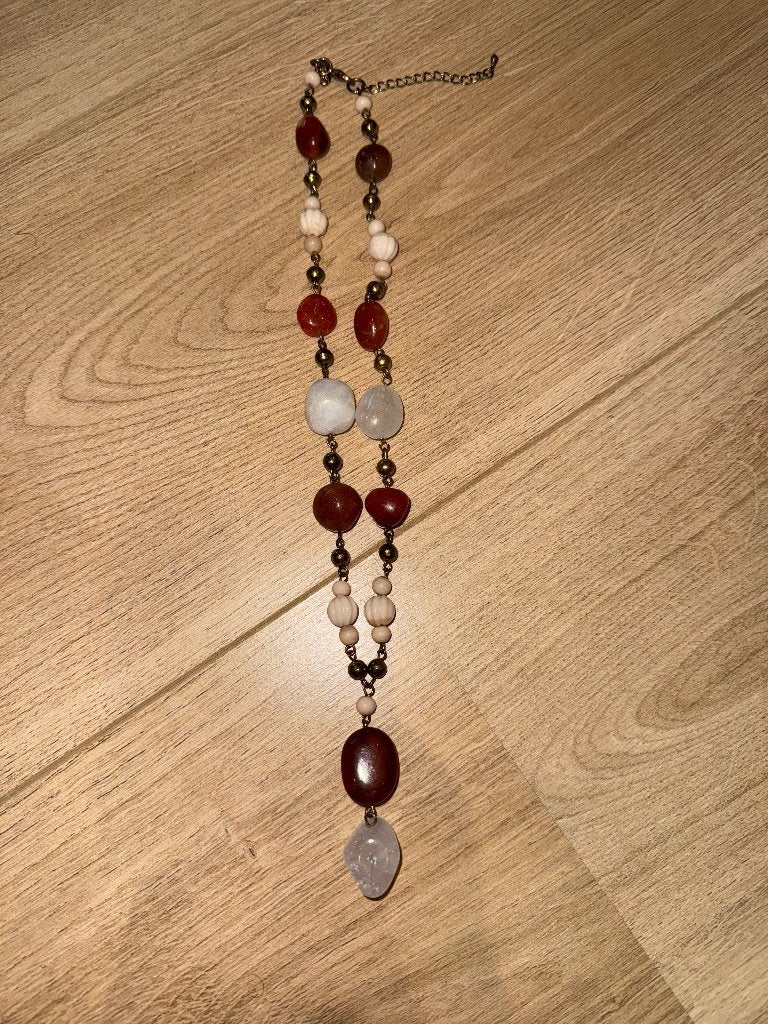 Collier perles orange/blanc, Ophalen of Verzenden, Nieuw, Wit, Met hanger