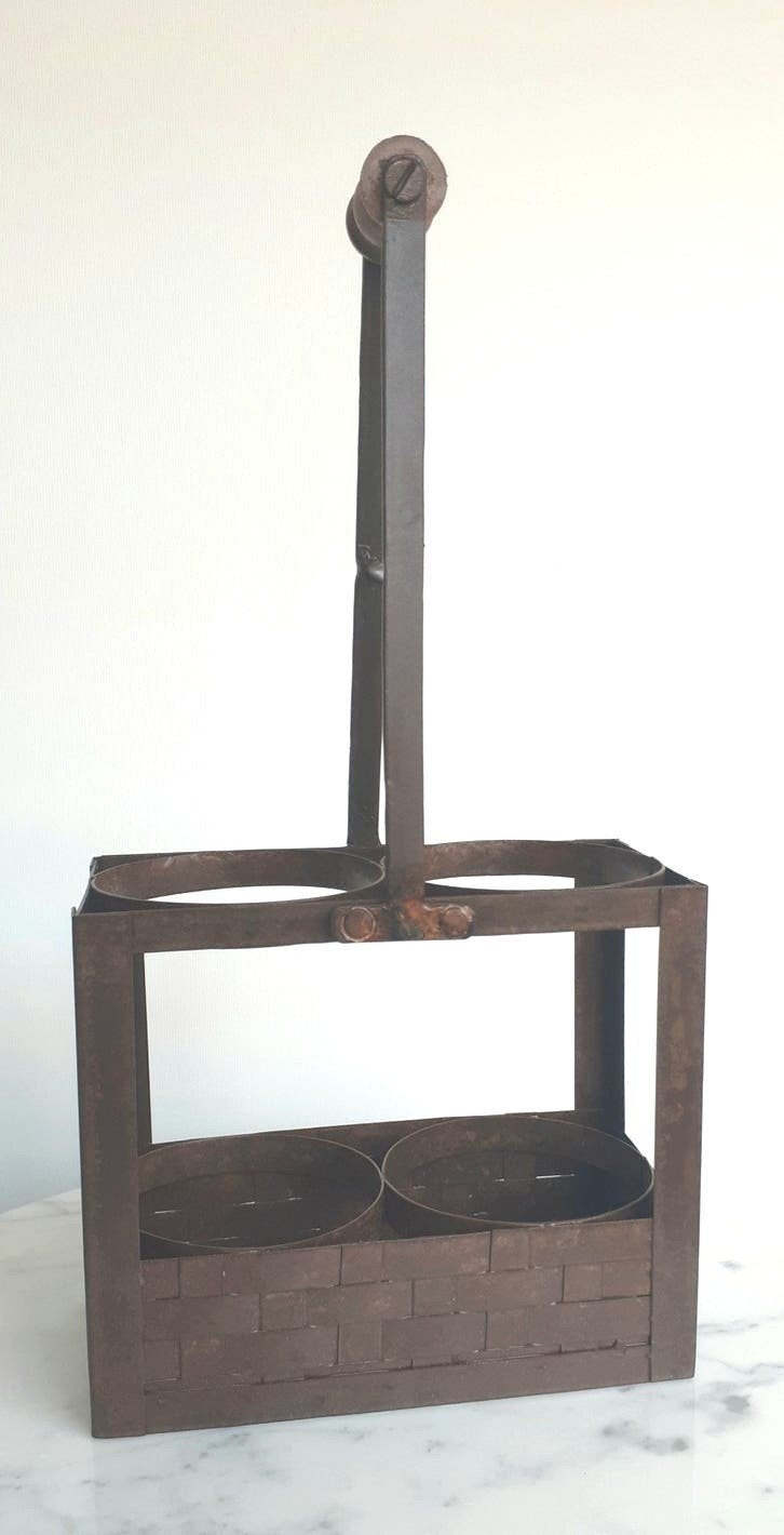 Vintage flessendrager/-mandje rusty landelijke stijl, Ophalen of Verzenden