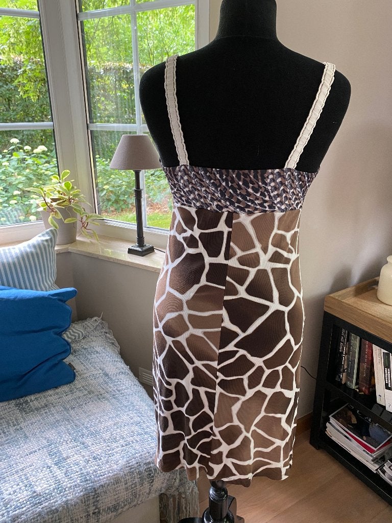 MARC CAIN zomerjurk in giraffenprint - maat 3 = 38, Kleding | Dames, Maat 38/40 (M), Marc Cain, Bruin, Ophalen of Verzenden