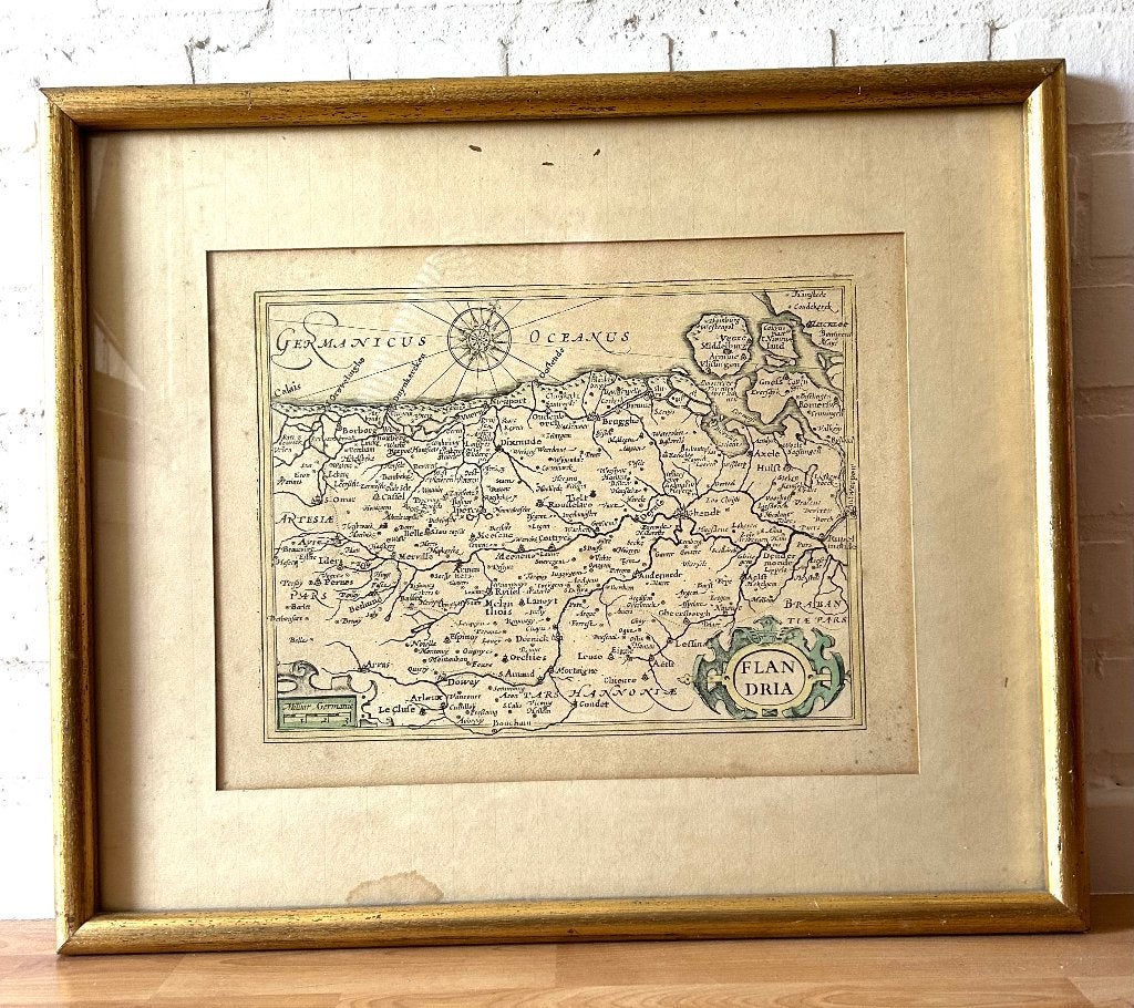 antiek oud kader landkaart Flandria Germanicus Oceanus, Antiek en Kunst, Ophalen