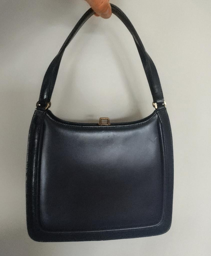 Vintage blauwe leren schoudertas – Tenax Eindhoven, Handtassen en Accessoires, Tassen | Damestassen, Ophalen, Zo goed als nieuw