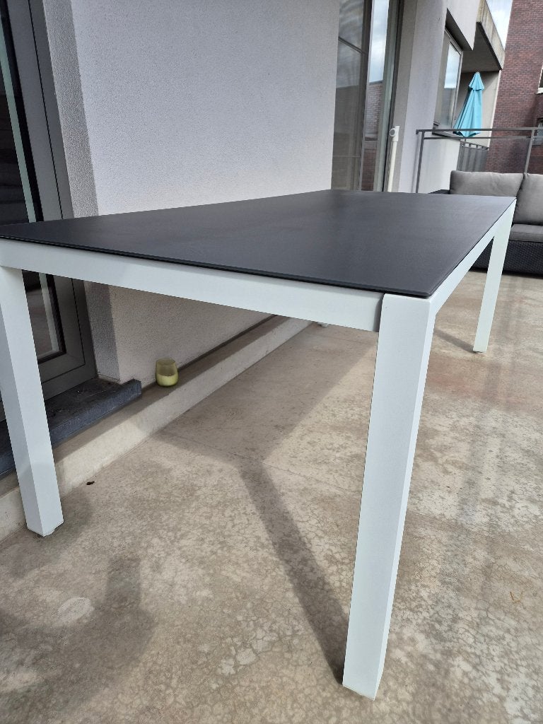 Tuintafel (glazen tafelblad) met 6 stoelen, Ophalen, Zo goed als nieuw, Rechthoekig